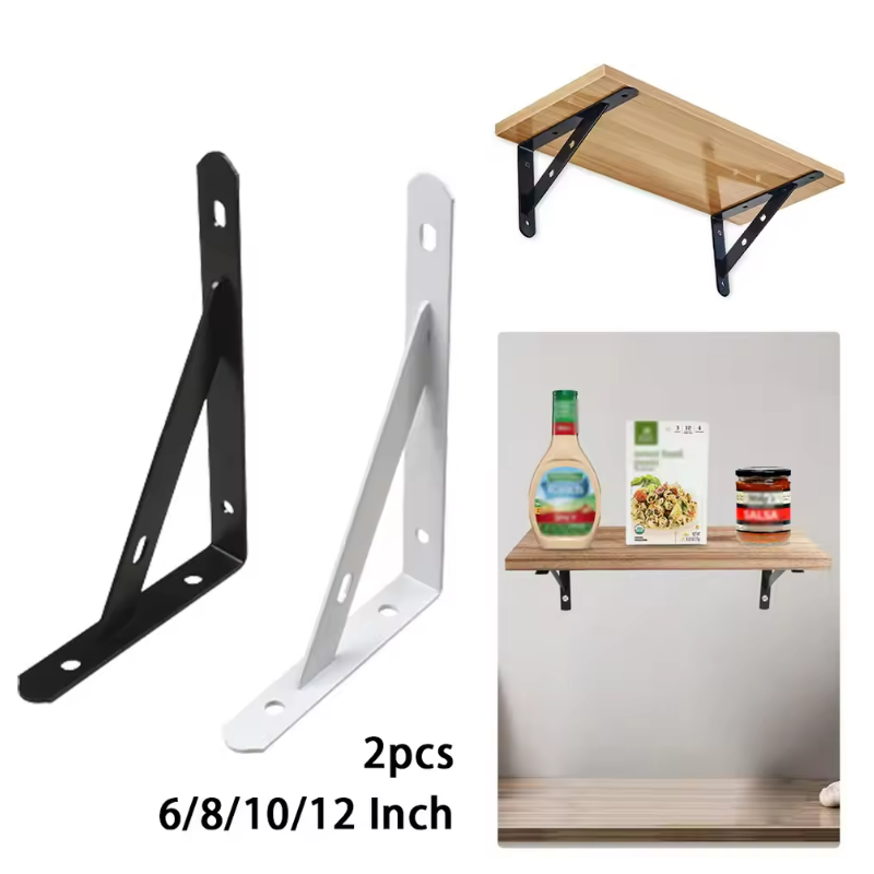 2pcs Heavy Duty Triangle Shelf Brackets 6/8/10/12 Inch Wall Mounted L Shape Thickened Corner Brace Shelf Right Angle Bracket