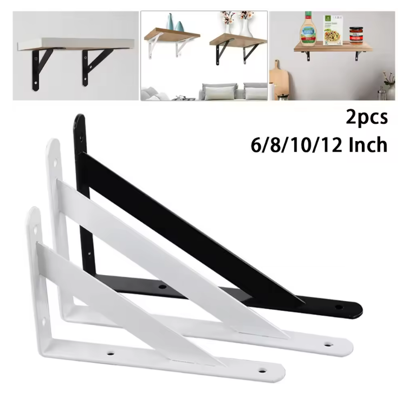 2pcs Heavy Duty Triangle Shelf Brackets 6/8/10/12 Inch Wall Mounted L Shape Thickened Corner Brace Shelf Right Angle Bracket