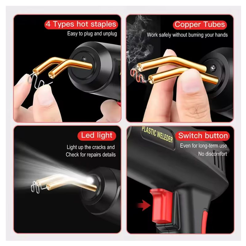 Upgraded 2 in 1 Plastic Welding Kit Hot Stapler Soldering Gun 6/4 Types Staples for Car Bumper Repair 200W Welder Machine Repair