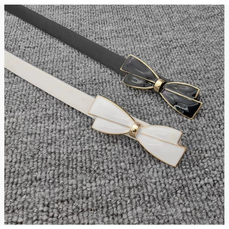 Butterfly knot buckle sweet thin belt for women, patent leather small belt, Korean version versatile long shirt dress decoration