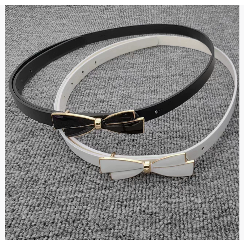 Butterfly knot buckle sweet thin belt for women, patent leather small belt, Korean version versatile long shirt dress decoration