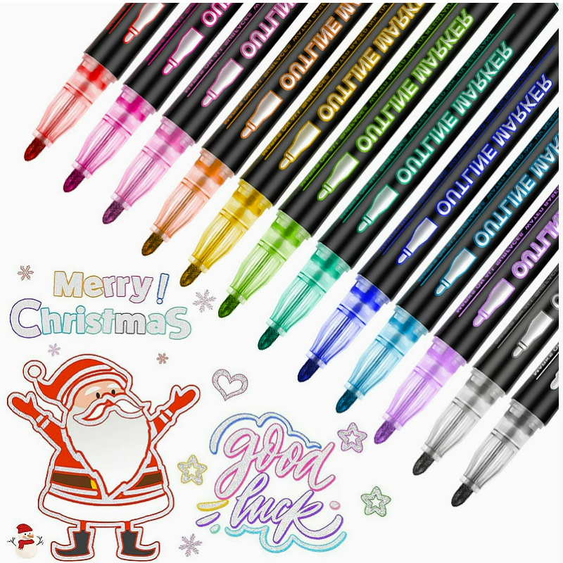 8/24 colors Double-line Outline pen contour pen Dream flash pen Metal color marker DIY handbook fluorescent marker