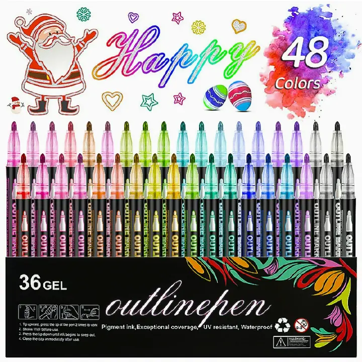 8/24 colors Double-line Outline pen contour pen Dream flash pen Metal color marker DIY handbook fluorescent marker
