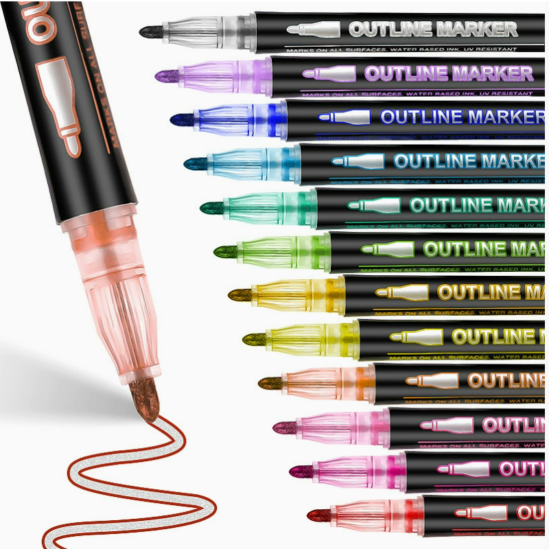 8/24 colors Double-line Outline pen contour pen Dream flash pen Metal color marker DIY handbook fluorescent marker