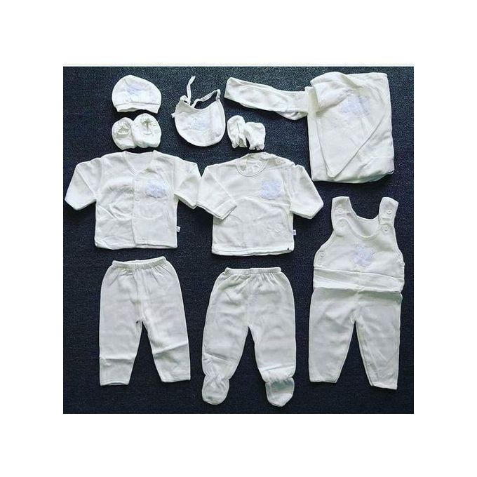 Lucky Star 11 Pieces Unisex New Born Baby Receiving Set- White