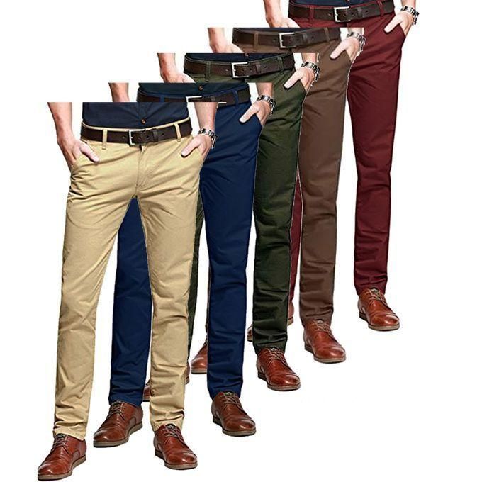 5 Pack soft Khakis - Beige, Navy Blue, Green, Chocolate & Maroon