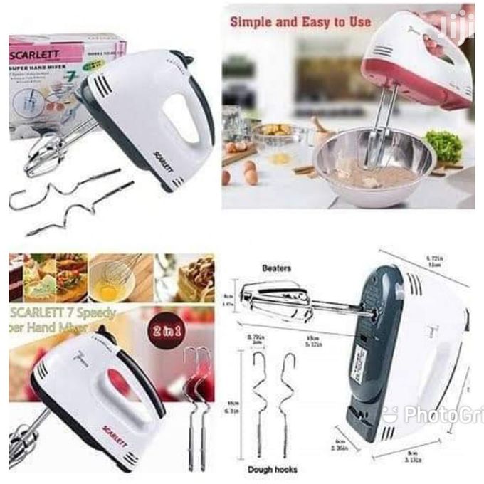 Scarlet hand mixer Which allows you to whisk, whip, mix andblend dough, egDough mixer, Food mixer, Egg whiskgs, butter, salad dressings,cake and cream efficiently and easily2【Food Grades Attachments】