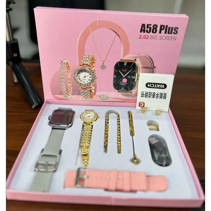 7 IN 1 Smart Watch A58 Plus - Big screen Women's Watch Heart Rate Monitor Luxury Bracelet with Diamond Sport Smartwatch  +FREE GIFT