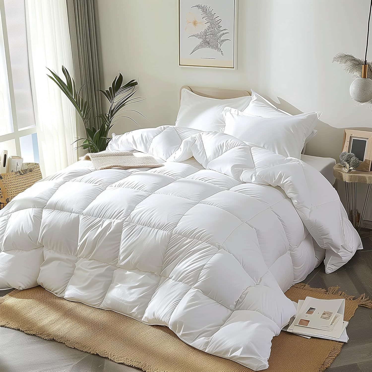 VitafoamDown Fiber Comforter - Duvet Insert, 100% Cotton Cover All Season Comforter Ultra Soft Luxurious Hotel Bedding,