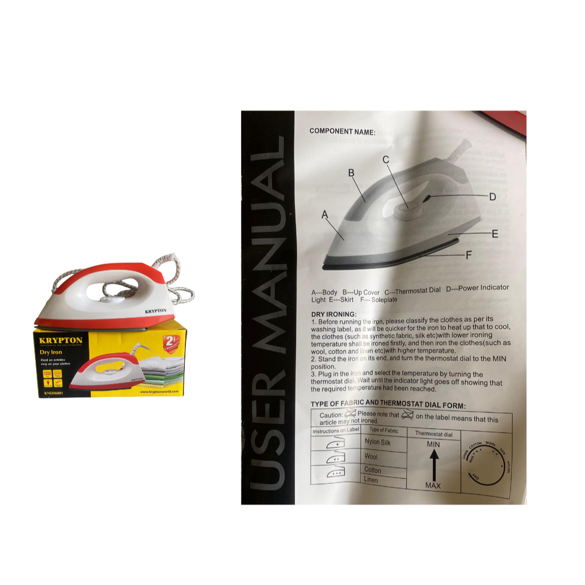 KRYPTON KNDI6001 Dry Iron Box is compact and energy efficent with power rated at 1200w. It has a beautiful design and pattern in red & white colors. Comes with non-stick coating to be easy on clothes