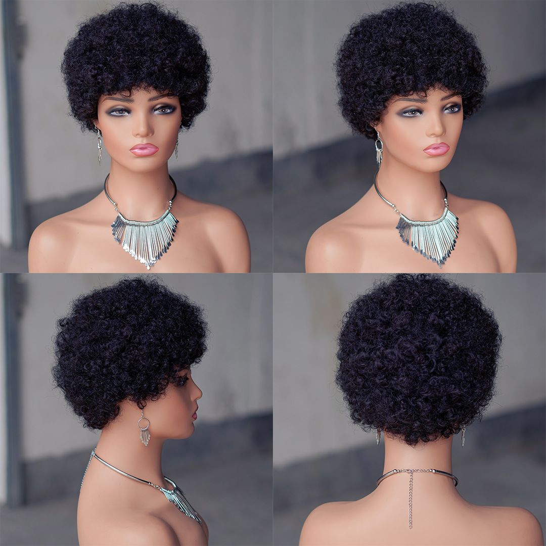 Afro Curly Wigs 100% Human Hair Short Wigs