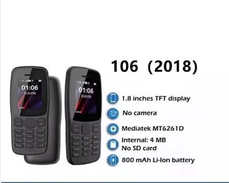Hot SellFeature Phone For Nokia 105 106 Unlocked Gsm Dual Sim Feature Phone Very Cheap With Keypad Mobile Phone