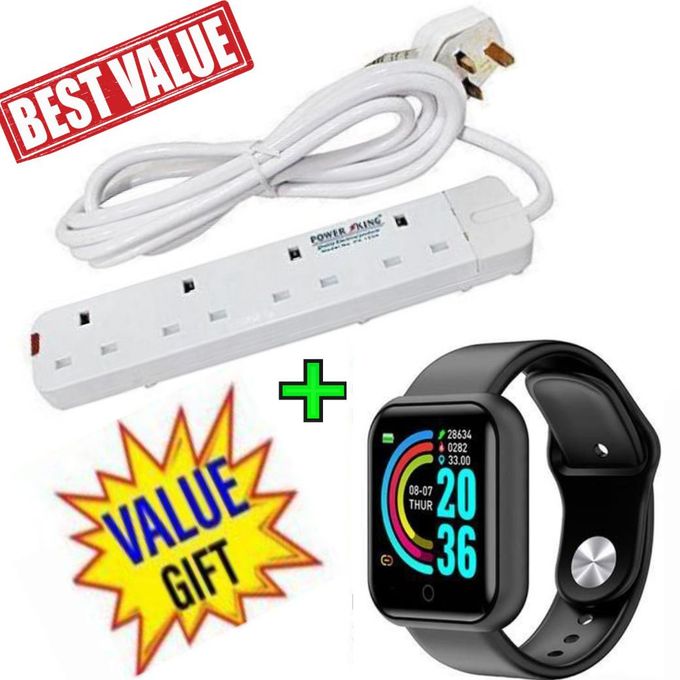 Power King HOME BEST 4 WAY POWER EXTENSION WITH LONG CABLE +FREE SMART WATCH