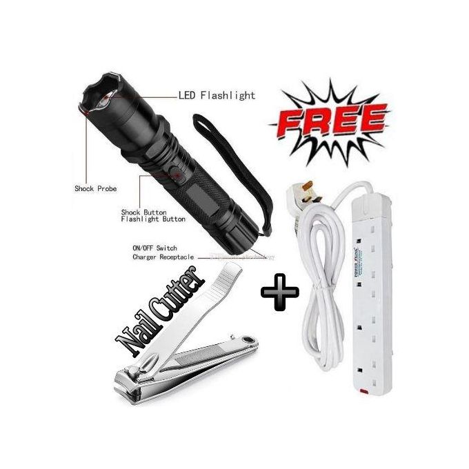 Electric Shock & Laser Pointer Powerful Torch + Free 4 Way Power Extension Cable & Nail Cutter