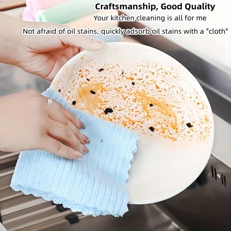 5pcs Household Cleaning Dishwashing Cloth, Kitchen Specific Absorbent Cloth, Non Hair Shedding, Wipe Tablecloths, For Cleaning Glass, Cooking Bench, Pot, Bowl, Water Tap, Lampblack Machine