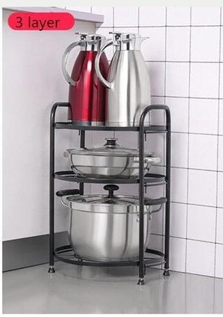 High quality Three layers creative kitchenware organizer  pot rack kitchen shelf storage flower pot rack etc material is thickened Metal: Food grade heavy duty chrome plated steel frame