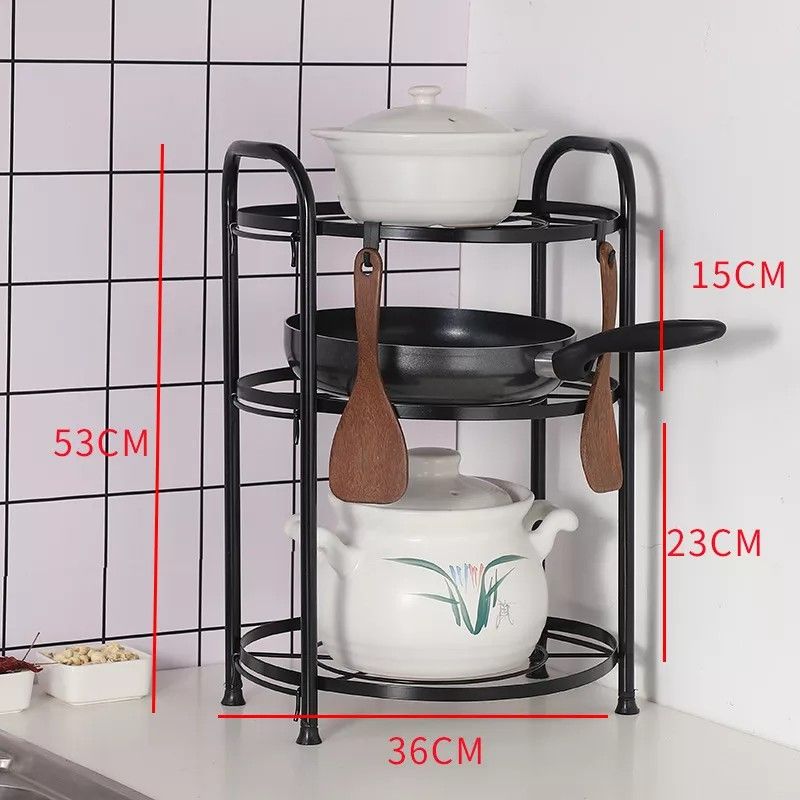 High quality Three layers creative kitchenware organizer  pot rack kitchen shelf storage flower pot rack etc material is thickened Metal: Food grade heavy duty chrome plated steel frame