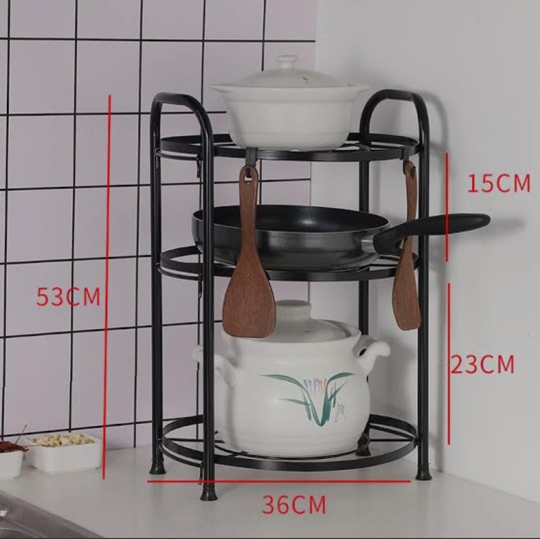 High quality Three layers creative kitchenware organizer  pot rack kitchen shelf storage flower pot rack etc material is thickened Metal: Food grade heavy duty chrome plated steel frame