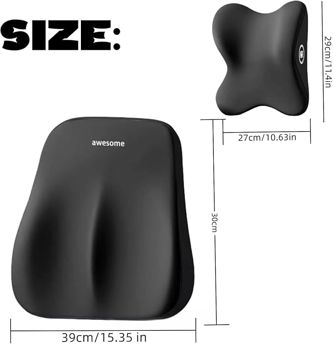 Backrest Memory Foam l Car Seat Headrest Neck Pillow Backrests Set,Summer Driving Headrest/Pillow Relieves Neck Stiffness and Provides Support (Black)                                                 .