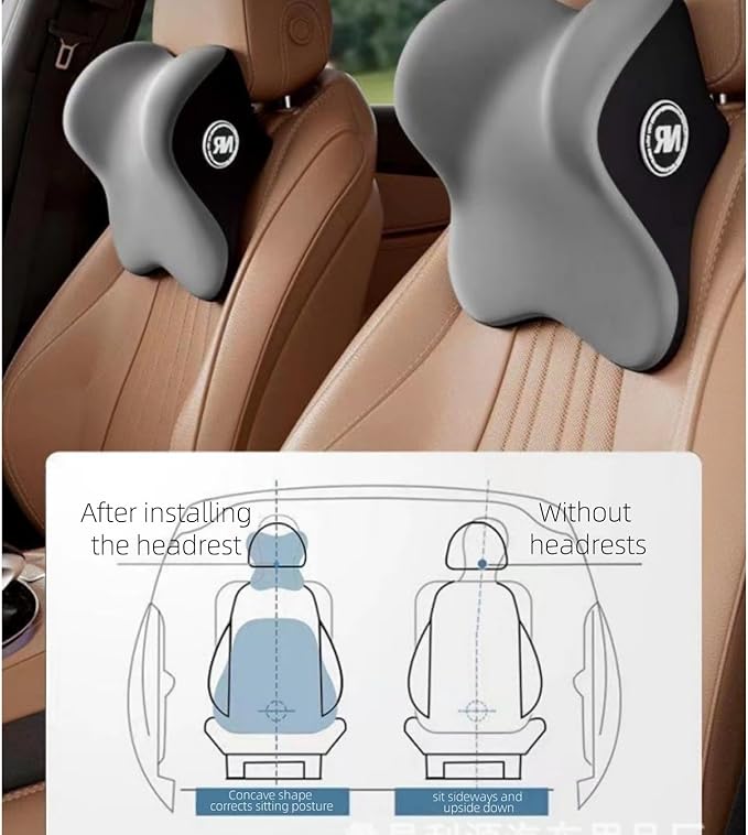 Backrest Memory Foam l Car Seat Headrest Neck Pillow Backrests Set,Summer Driving Headrest/Pillow Relieves Neck Stiffness and Provides Support (Black)                                                 .