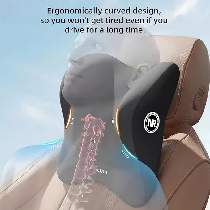 Backrest Memory Foam l Car Seat Headrest Neck Pillow Backrests Set,Summer Driving Headrest/Pillow Relieves Neck Stiffness and Provides Support (Black)                                                 .