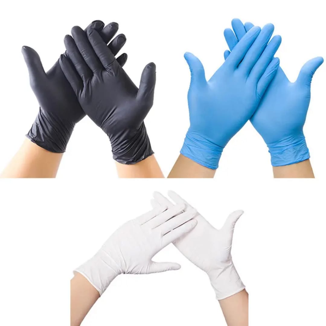 Kitchen Gloves 100pcs pack . black,blue,white  multifunction disposable nitrile gloves, latex-Free, powder-free gloves, reusable disposable gloves - work                                              .