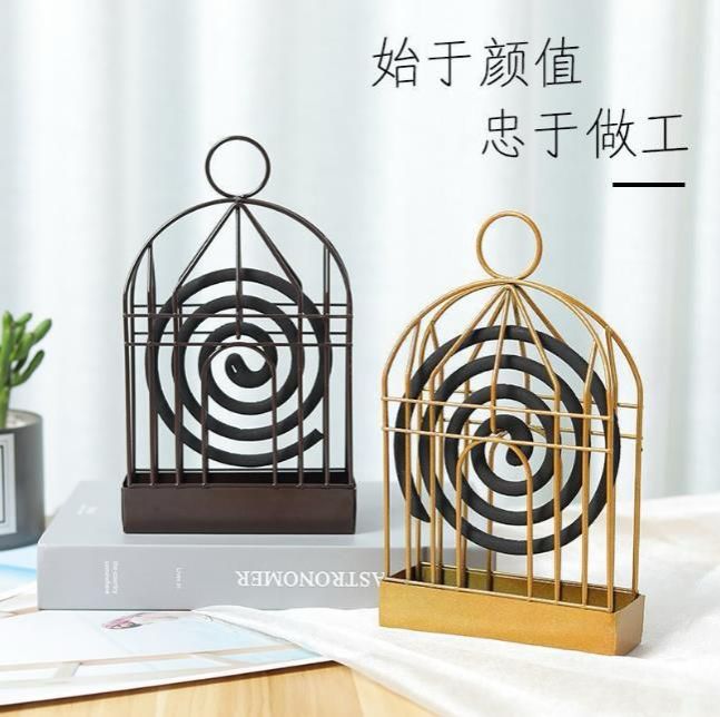 Mosquito Coil Holder Bird Cage Shape Hand-made European Style Mosquito Repellent Incenses Rack Plate Home Decoration  Portable Incense Holder Retro Incense Coil Burner, Hanging Bird Cage Outdoor Home.