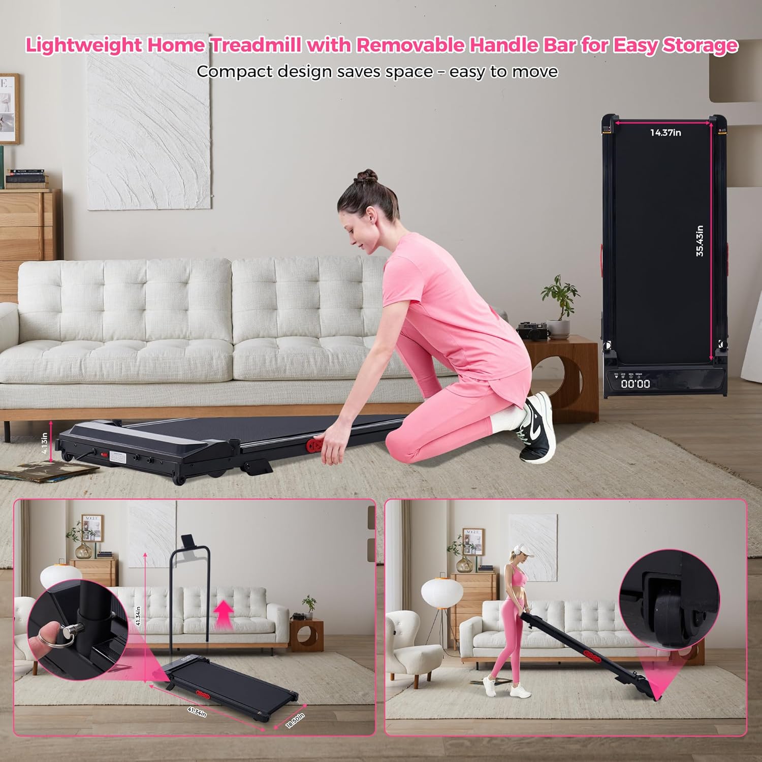 *Foldable / portable Treadmill /Walking Pad  with Handle Bar and Incline, 3.0HP Under Desk Treadmill for Home Small Space, 0.6-7.6MPH Portable Walking Pad Treadmill with Handles,         .           .