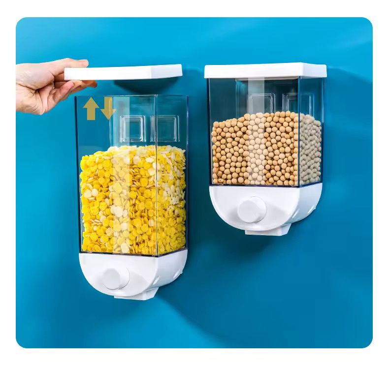 1kg (single pc) Wall Mounted Separate Rice Bucket Kitchen Cereal Dispenser Transparent Grain Jar Food Storage Box Container Sealed Tanks Airtight Food Storage For Kitchen Food Storage               .