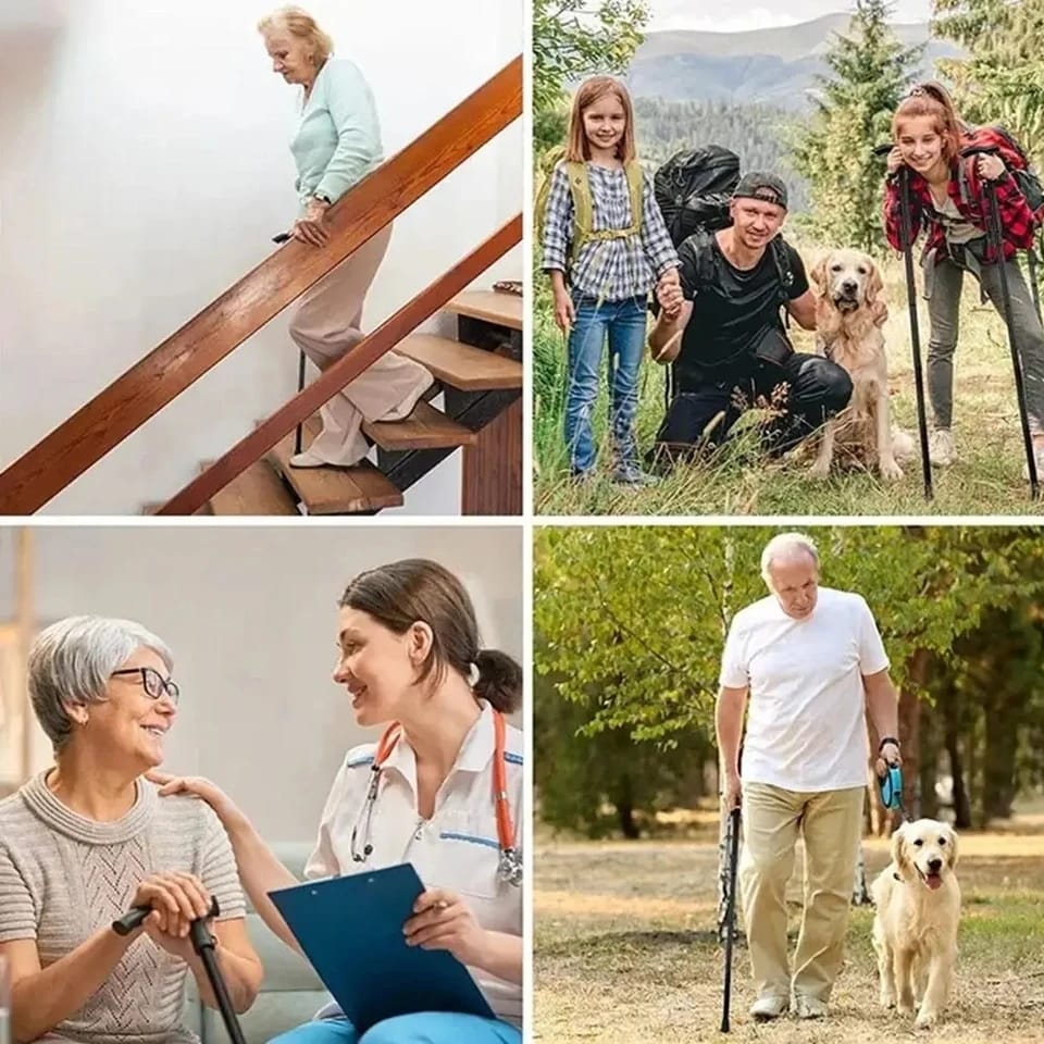 Foldable Walking stick  Easy to fold and carry, ideal for trekking,  elderly,Stretch 83cm-95cm. Coffee,black available   Multifunctional with Hand Straps Aluminium                                    .