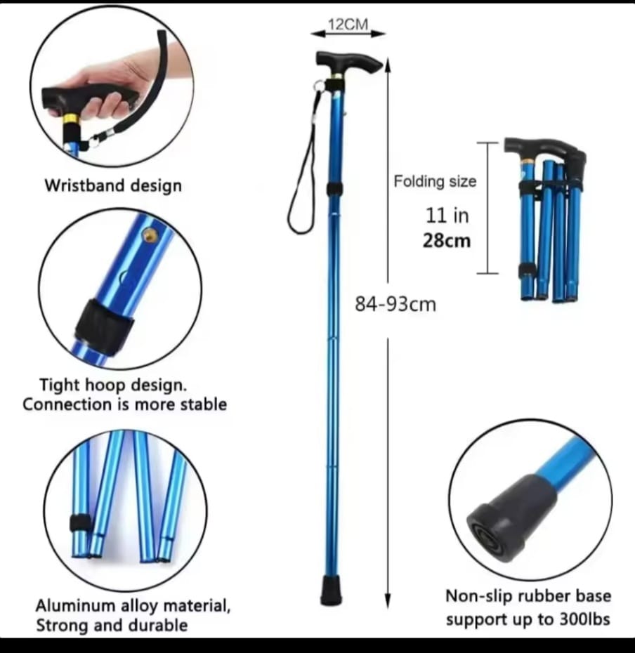 Foldable Walking stick  Easy to fold and carry, ideal for trekking,  elderly,Stretch 83cm-95cm. Coffee,black available   Multifunctional with Hand Straps Aluminium                                    .