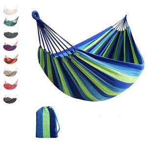 Stripped Outdoor Hammock Heavy Load Bearing, Double Camping Hanging Bed for 2 People, Durable Portable Nylon Rope Swing for Garden, Patio, Beach, Travel, Indoor Outdoor Use