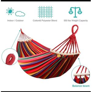 Stripped Outdoor Hammock Heavy Load Bearing, Double Camping Hanging Bed for 2 People, Durable Portable Nylon Rope Swing for Garden, Patio, Beach, Travel, Indoor Outdoor Use