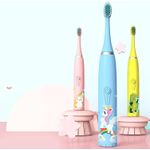 Rechargeable Cartoon Smart Kids Electric Toothbrush with 4 Modes, 2-Minute Timer, and Multiple Replaceable Brush Heads