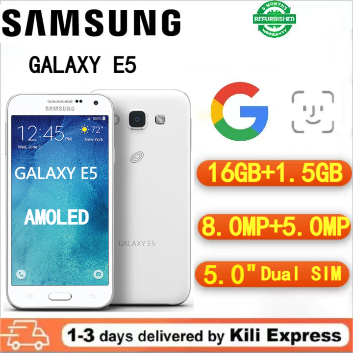 Refurbished Samsung Galaxy E5 Smartphones 16GB+1.5GB 5.0inch Super AMOLED display 8MP+5MP camera 2400mAh Micro charging port dual card Smartphones Random Color,1.5GB+16GB