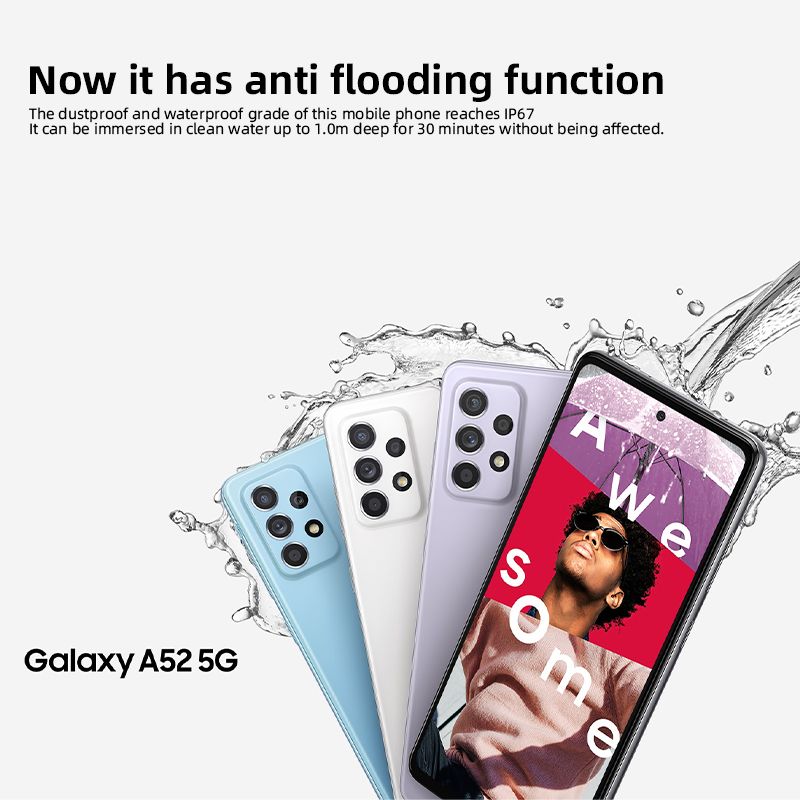 Refurbished Samsung Galaxy A52 Smart Phone 5G 6.5'' 128GB+8GB 64MP Fingerprint unlock phone Dual SIM 5G phone  Refurbished Phone SmartPhones Mobile Phones 128GB phone Samsung phone smartphone