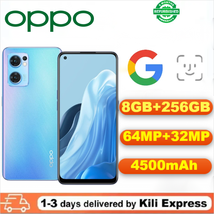 Refurbished OPPO Reno 7 256GB+8GB 6.43'' 64MP 4500mAh without Fingerprint unlock phone Dual SIM 5G phone Refurbished Phone SmartPhones Mobile Phones 256GB phone Phone oppo phone Reno7 smartphone