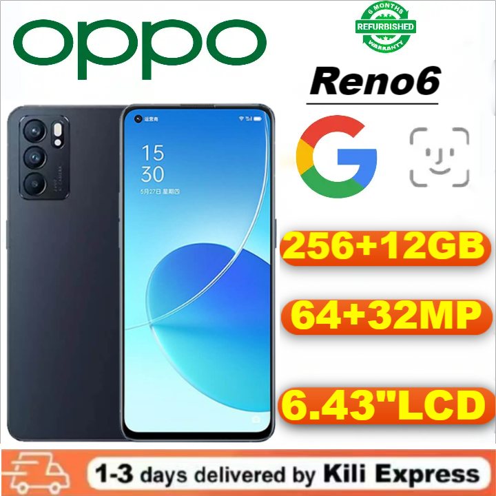 Refurbished OPPO Reno6 5G Smartphones 256GB+12GB 6.43'' 64MP 4300mAh without Fingerprint unlock phone Dual SIM 5G phone  Refurbished Phone SmartPhones Mobile Phones 256GB phone oppo phone smartphone