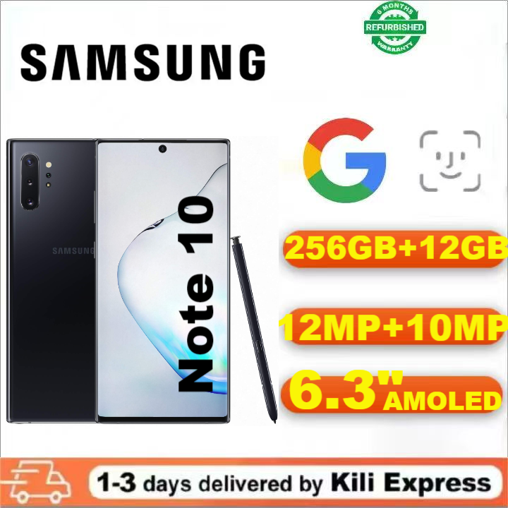 Refurbished Samsung Galaxy Note10 4G Smartphones 256GB+12GB 6.3"AMOLED Display 12MP+10MP Rear Triple Camera 3500mAh Type-C Fast Charging Fingerprint Unlock Single card Mobile Phones note 10