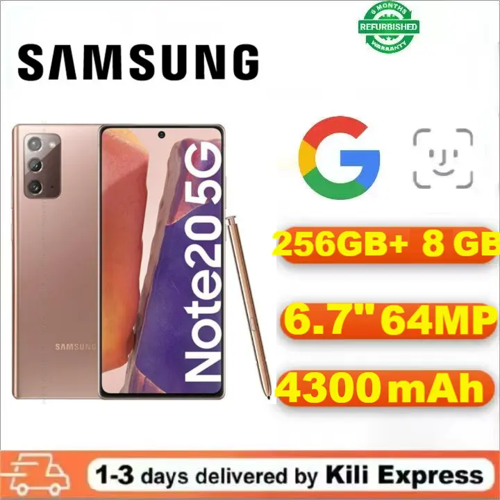 Refurbished Samsung Galaxy Note 20 Smartphones 5G 6.7" AMOLED 256GB+8GB 64MP+12MP Single SIM refurbished phone 2G/3G/4G/5G LTE 4500mAh Android Smartphones Waterproof Google Smart Phones