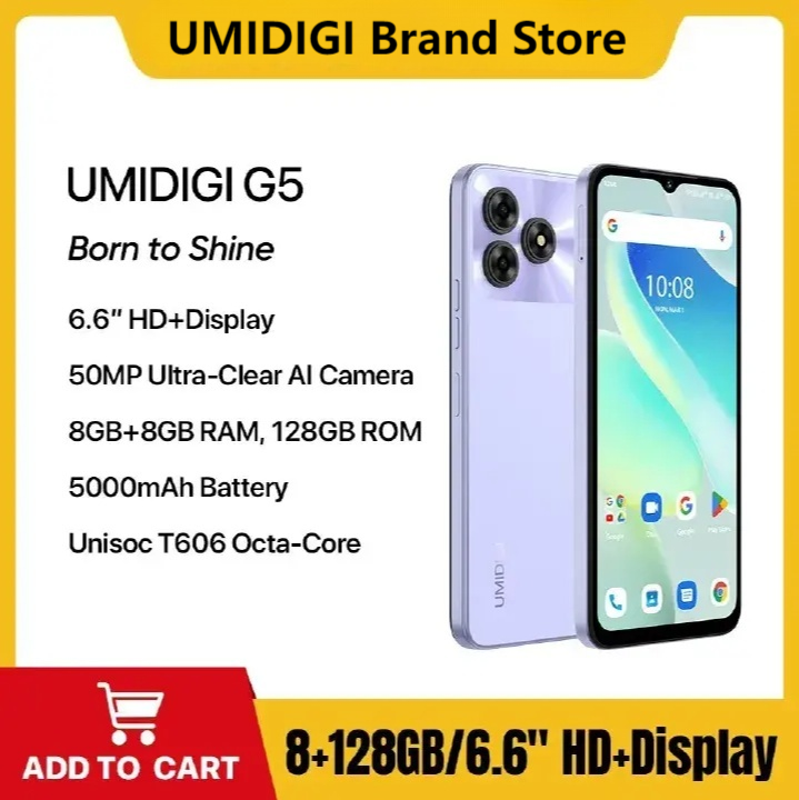 New Arrivals UMIDIGI G5 16GB(8+8) 8GB+128GB 6.6'' 50MP 5000mAh Fingerprint unlock phone Dual SIM 4G phone  Refurbished Phone SmartPhones Mobile Phones 128GB phone 4G Phone new phone smartphone