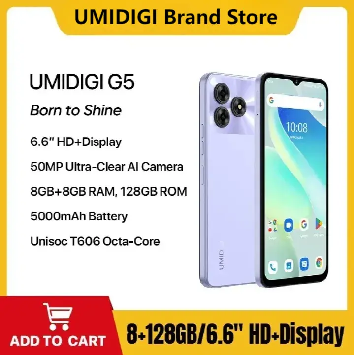New Arrivals UMIDIGI G5 16GB(8+8) 8GB+128GB 6.6'' 50MP 5000mAh Fingerprint unlock phone Dual SIM 4G phone  Refurbished Phone SmartPhones Mobile Phones 128GB phone 4G Phone new phone smartphone