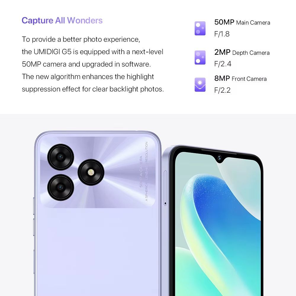 New Arrivals UMIDIGI G5 16GB(8+8) 8GB+128GB 6.6'' 50MP 5000mAh Fingerprint unlock phone Dual SIM 4G phone  Refurbished Phone SmartPhones Mobile Phones 128GB phone 4G Phone new phone smartphone