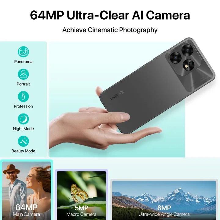 New Arrivals UMIDIGI A15 256GB+16GB(8+8GB) 6.7'' 64MP  5000mAh  Fingerprint unlock phone Dual SIM 4G phone  Refurbished Phone SmartPhones Mobile Phones 256GB phone 4G Phone new phone smartphone
