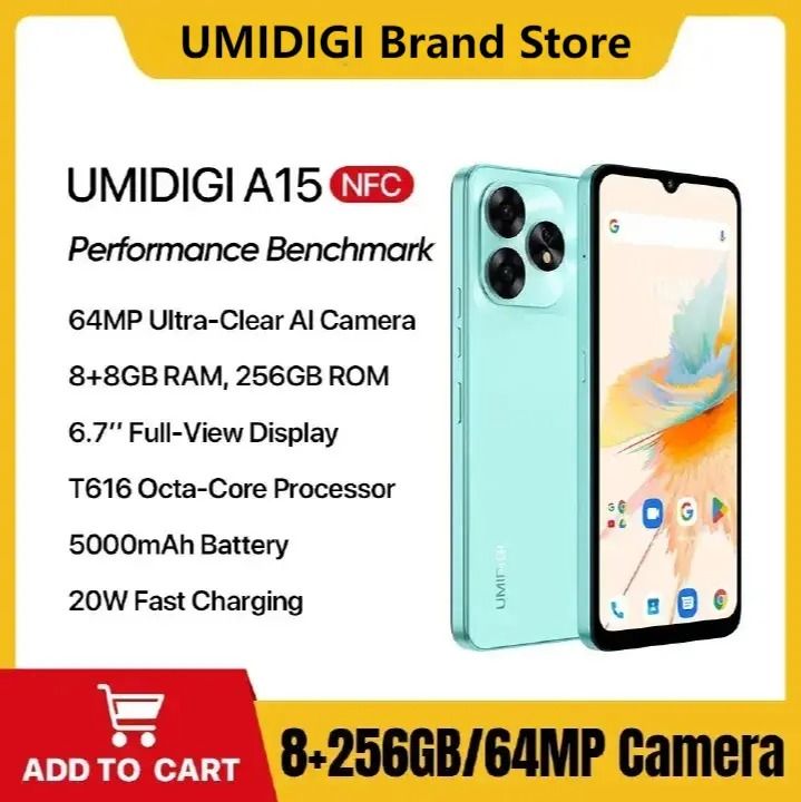 New Arrivals UMIDIGI A15 256GB+16GB(8+8GB) 6.7'' 64MP  5000mAh  Fingerprint unlock phone Dual SIM 4G phone  Refurbished Phone SmartPhones Mobile Phones 256GB phone 4G Phone new phone smartphone