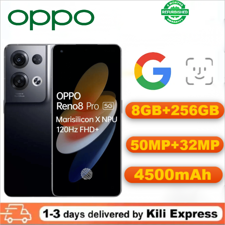 Refurbished OPPO Reno 8 Pro Smartphones 256GB+8GB 6.7'' 50MP 4500mAh Fingerprint unlock phone Dual SIM 5G phone  Refurbished Phone SmartPhones Mobile Phones 256GB phone oppo phone smartphone Reno8