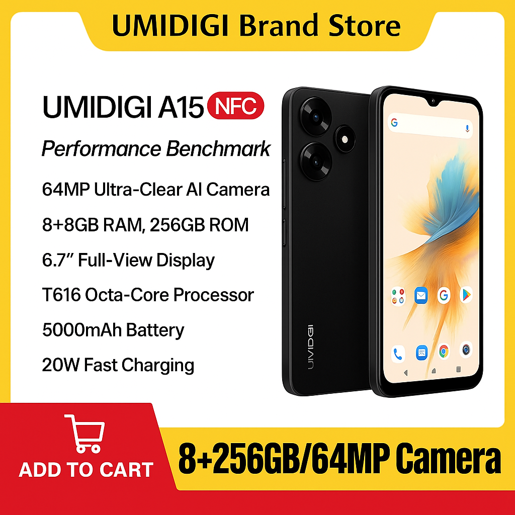 New Arrivals UMIDIGI A15 256GB+16GB(8+8GB) 6.7'' 64MP  5000mAh  Fingerprint unlock phone Dual SIM 4G phone  Refurbished Phone SmartPhones Mobile Phones 256GB phone 4G Phone new phone smartphone