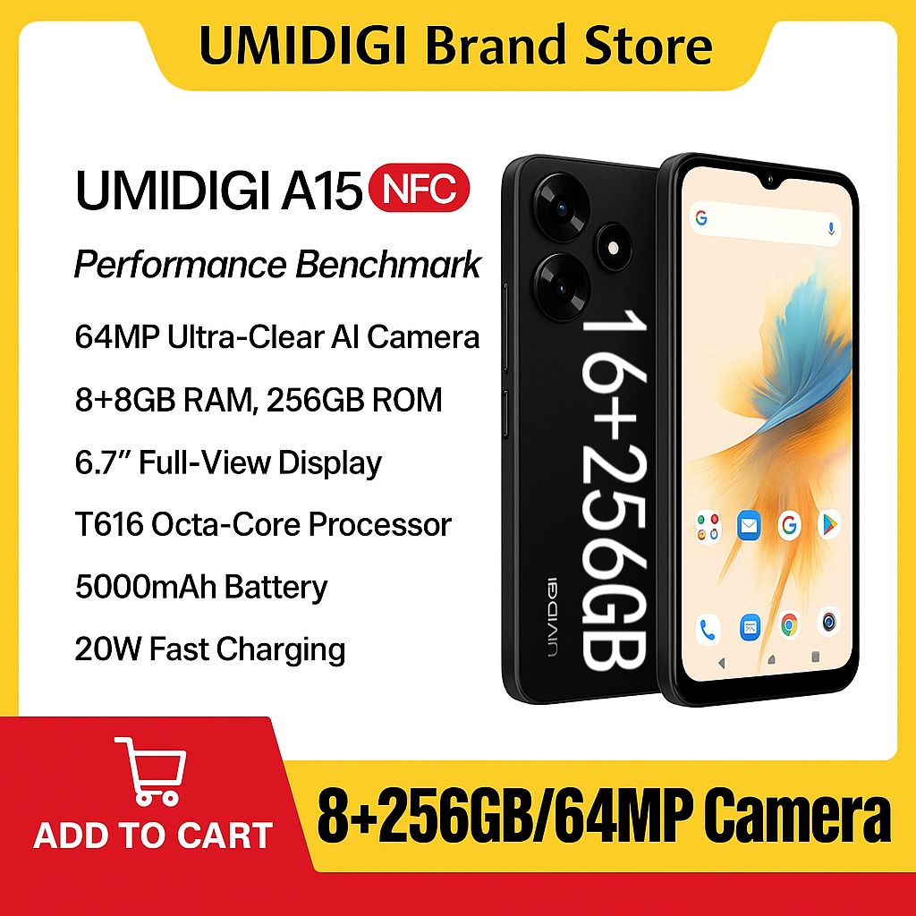 New Arrivals UMIDIGI A15 256GB+16GB(8+8GB) 6.7'' 64MP  5000mAh  Fingerprint unlock phone Dual SIM 4G phone  Refurbished Phone SmartPhones Mobile Phones 256GB phone 4G Phone new phone smartphone