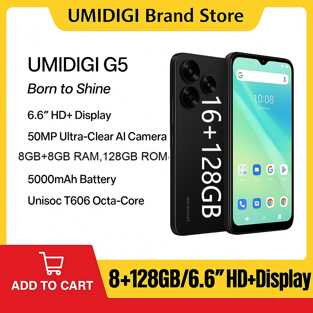 New Arrivals UMIDIGI G5 16GB(8+8) 8GB+128GB 6.6'' 50MP 5000mAh Fingerprint unlock phone Dual SIM 4G phone  Refurbished Phone SmartPhones Mobile Phones 128GB phone 4G Phone new phone smartphone