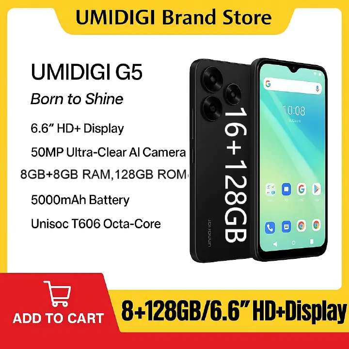 New Arrivals UMIDIGI G5 16GB(8+8) 8GB+128GB 6.6'' 50MP 5000mAh Fingerprint unlock phone Dual SIM 4G phone  Refurbished Phone SmartPhones Mobile Phones 128GB phone 4G Phone new phone smartphone